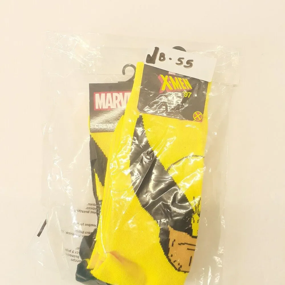 Marvel XMen WOLVERINE 2-pair Cartoon Novelty Mens Adult Size 6-12 Crew Socks NWT